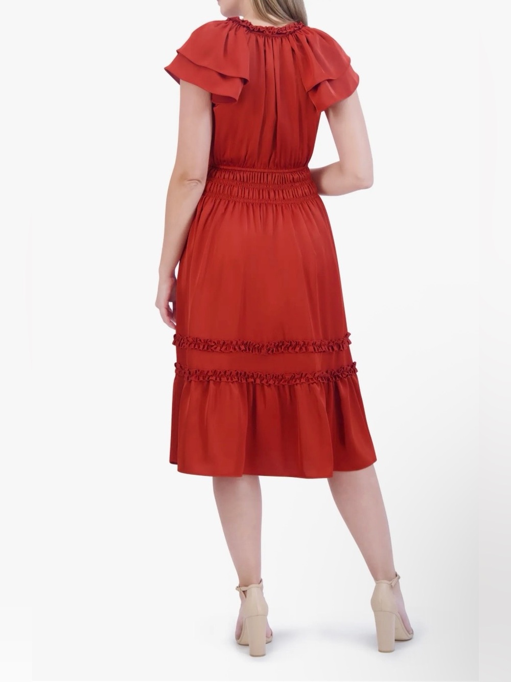 Tiered Ruffle Sleeve Tie Neck Midi Dress - Picture 3 of 8